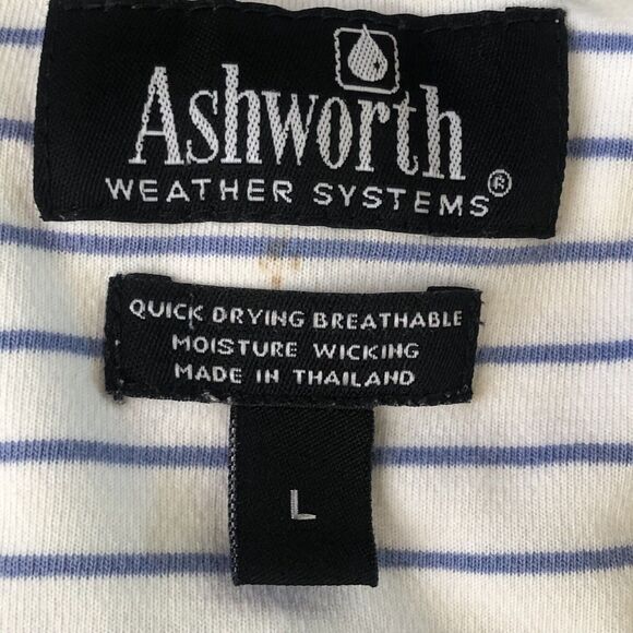 Ashworth Weather Systems Men’s Polo  Blue White Stripes Moisture Wicking Large - Picture 3 of 16